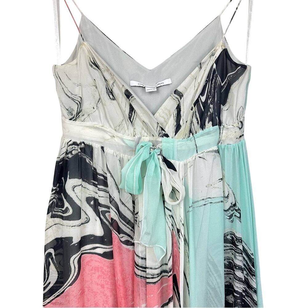 Diane Von Furstenberg Jolie Turquoise Silk A-Line Midi Dress Size 2 Resortwear - Picture 5 of 16